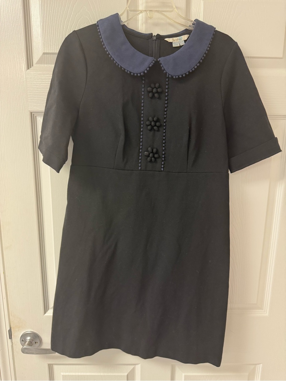 Boden Black Mini Dress with Navy Peter Pan Collar